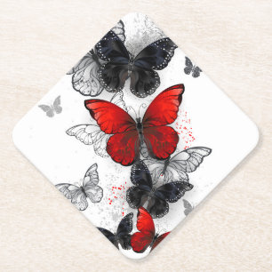 Flying Black en Red Morpho Vlinders Kartonnen Onderzetters