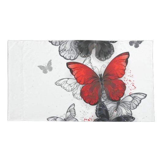 Flying Black en Red Morpho Vlinders Kussensloop (Achterkant)