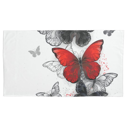 Flying Black en Red Morpho Vlinders Kussensloop (Voorkant)