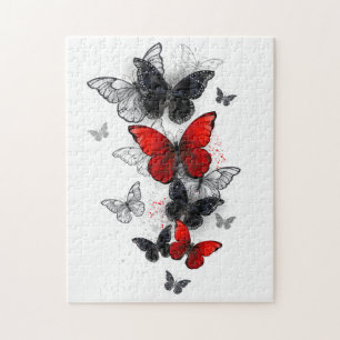 Flying Black en Red Morpho Vlinders Legpuzzel