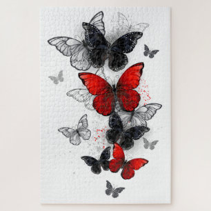 Flying Black en Red Morpho Vlinders Legpuzzel