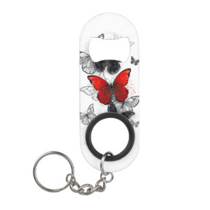 Flying Black en Red Morpho Vlinders Mini Flessenopener