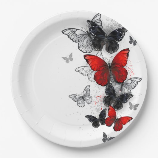 Flying Black en Red Morpho Vlinders Papieren Bordje (Voorkant)