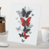 Flying Black en Red Morpho Vlinders Reclamebord Met Voetstuk (Insitu)