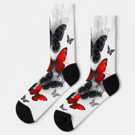 Flying Black en Red Morpho Vlinders Sokken (Links)