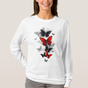 Flying Black en Red Morpho Vlinders T-shirt
