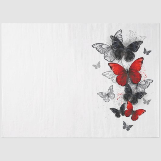 Flying Black en Red Morpho Vlinders Tissuepapier (Voorkant)