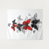 Flying Black en Red Morpho Vlinders Wandkleed (Voorkant (horizontaal))