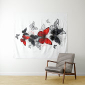 Flying Black en Red Morpho Vlinders Wandkleed (In Situ (horizontaal))