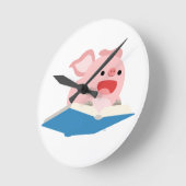Flying Book and Cartoon Pig Wall Clock Ronde Klok (Hoek)