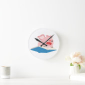Flying Book and Cartoon Pig Wall Clock Ronde Klok (Huis)