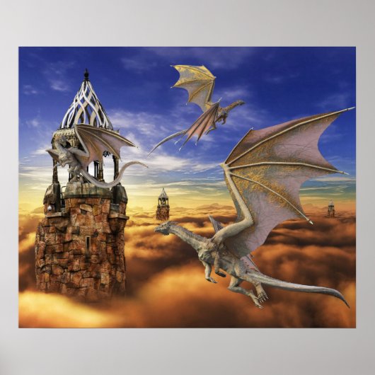 Flying Bronze Dragon Fantasy Sky Poster (Voorkant)