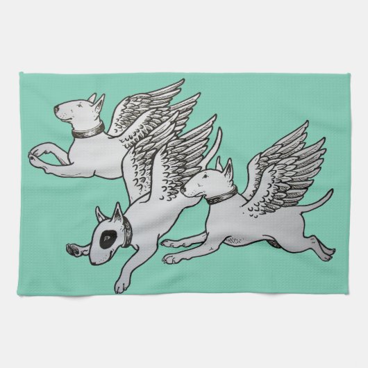 Flying Bull Terriers Tea Towel Theedoek (Horizontaal)