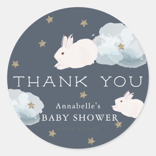 Flying Bunny Baby shower Dank u Sticker (Voorkant)