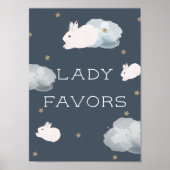 Flying Bunny Baby shower Lady Favors Sign Poster (Voorkant)