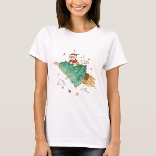 Flying Christmas Tree Père Noël Cat T-Shirt