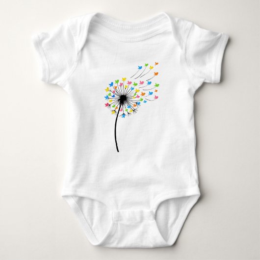 Flying colorful birds dandelion flow romper (Voorkant)