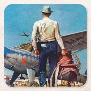 Flying Cowboy van Mead Schaeffer Vierkante Kartonnen Onderzetter