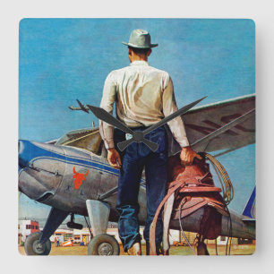 Flying Cowboy van Mead Schaeffer Vierkante Klok