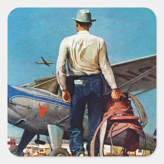 Flying Cowboy van Mead Schaeffer Vierkante Sticker (Voorkant)