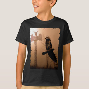 Flying Crow & Mystical Totem Pole Art T-shirt