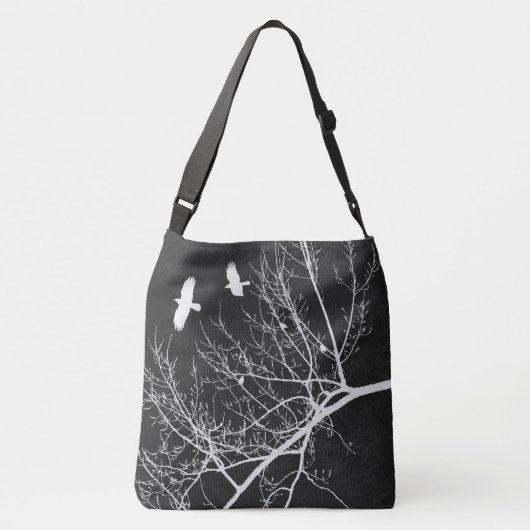 Flying Crows and Trees Silhouette Gothic Theme Crossbody Tas (Achterkant)