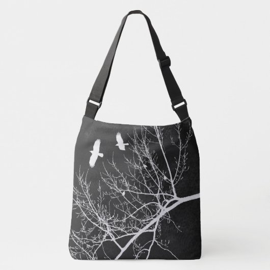 Flying Crows and Trees Silhouette Gothic Theme Crossbody Tas (Voorkant)