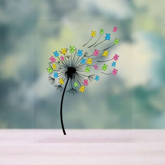 Flying cute bears dandelion flow acryl bord (Neutraal)