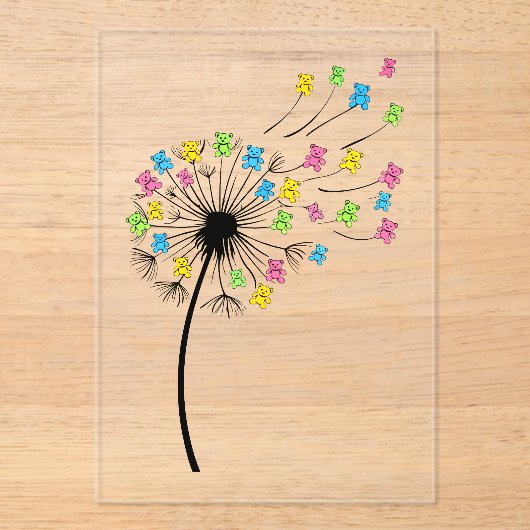 Flying cute bears dandelion flow acryl uitnodigingen (Voorkant)