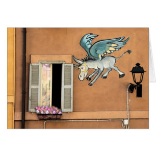 Flying Donkey Cartoon Card