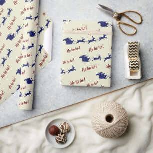 Flying Feestelijke Fun Santa Sleigh Reinders Naadl Cadeaupapier