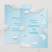 flying folded paper airplanes girls birthday aankondiging (Voorkant / Achterkant)