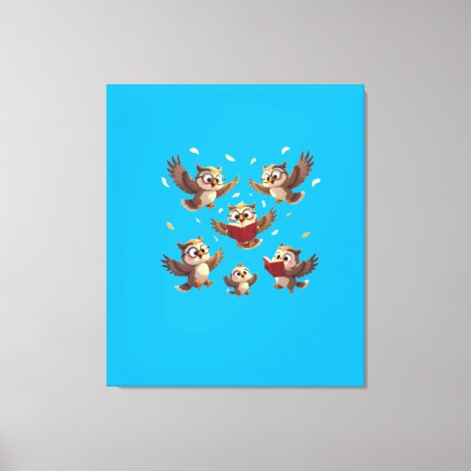 "Flying Funny Owls – Disney Cartoon Style" Canvas Afdruk (Voorkant)