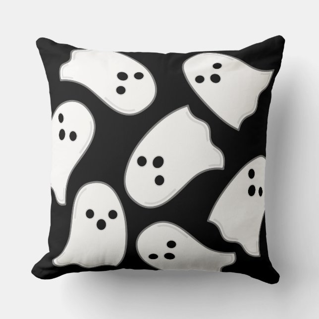 Flying Ghost Black en White Halloween Kussen (Voorkant)