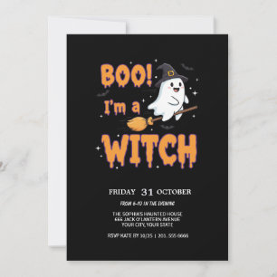 Flying Ghost op Broom Spooky Party Kaart