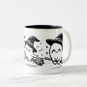 Flying Ghost Witch on Broom Halloween Mug | Double (Devant droit)