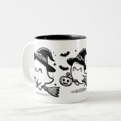 Flying Ghost Witch on Broom Halloween Mug | Double (Devant gauche)
