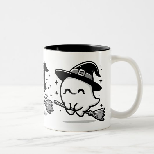 Flying Ghost Witch on Broom Halloween Mug | Double (Droit)