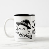 Flying Ghost Witch on Broom Halloween Mug | Double (Gauche)