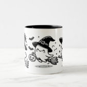 Flying Ghost Witch on Broom Halloween Mug | Double (Centre)