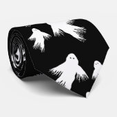 Flying Ghosts Halloween Black in White Patterted Stropdas (Opgerold)