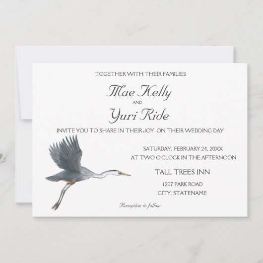 Flying Great Blue Heron Faire-part de mariage (Devant)