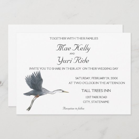 Flying Great Blue Heron huwelijksuitnodiging Kaart (Voorkant / Achterkant)