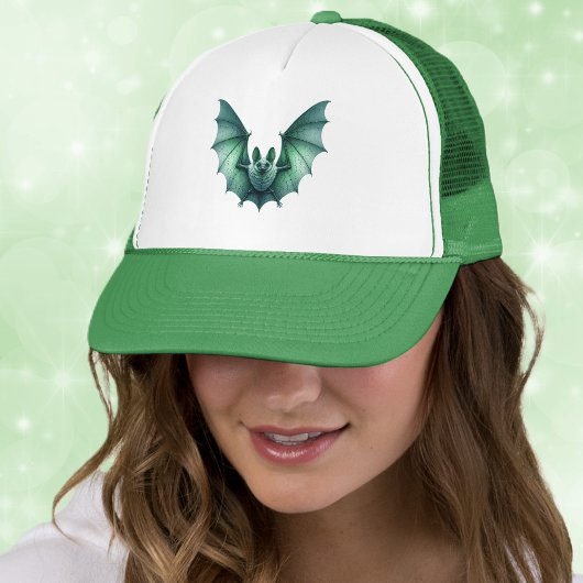 Flying Green Bat Furry Body Wings Spread Trucker Pet