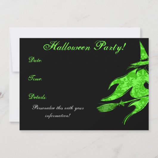 Flying Green Witch Halloween Invitation Kaart (Voorkant)