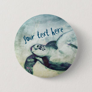 Flying Green Zee Turtle   Button Pin