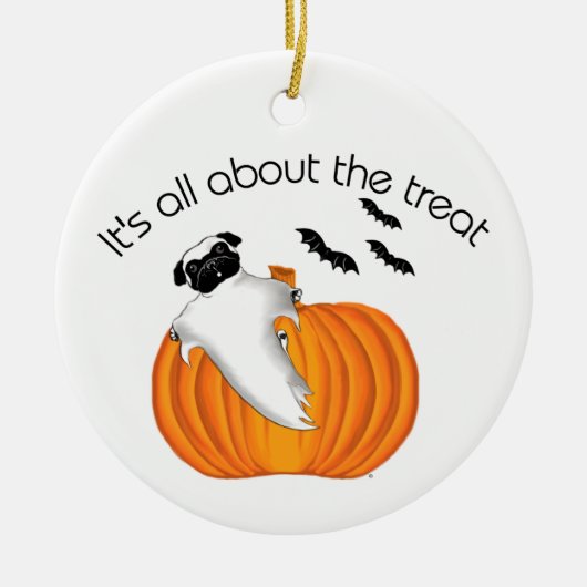Flying Halloween Pug Ghost Funny Gezegde Pumpkin Keramisch Ornament (Voorkant)