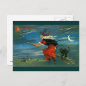 Flying Halloween Witch with Cat Briefkaart (Voorkant / Achterkant)