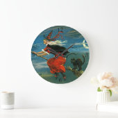 Flying Halloween Witch with Cat Grote Klok (Huis)