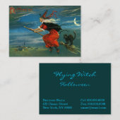 Flying Halloween Witch with Cat Visitekaartje (Voorkant / Achterkant)